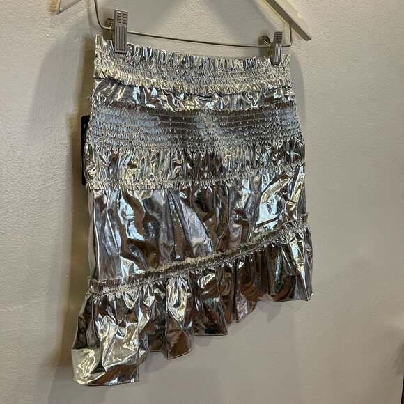 NWT Isabel Marant Silver Metallic mini skirt ruffle cotton size 34 FR 20753332 - Picture 6 of 16